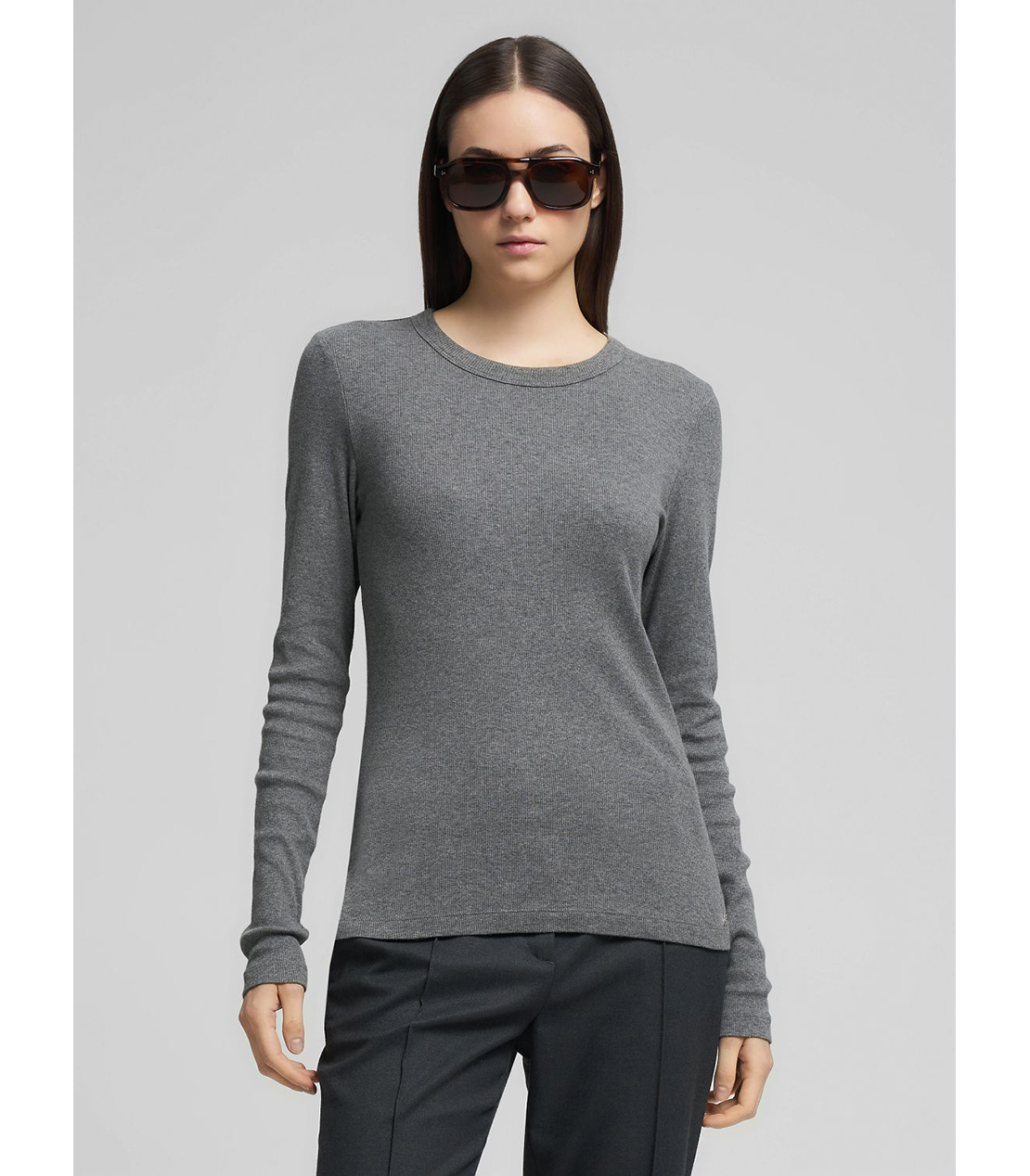 スリムフィット・クルーネックロングTシャツ 詳細画像 ダークグレーメランジ 2